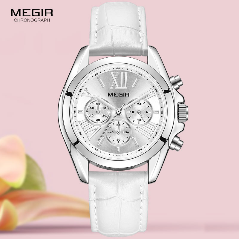 Luxury Watch White - MEGIR2019 Nieuwe Luxe Lederen Horloge Vrouwen