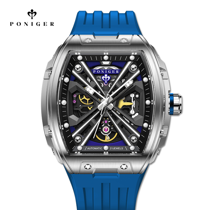 Luxury Watch On Rubber Strap - PONIGER Luxe Automatisch Mechanisch Herenhorloge 50M