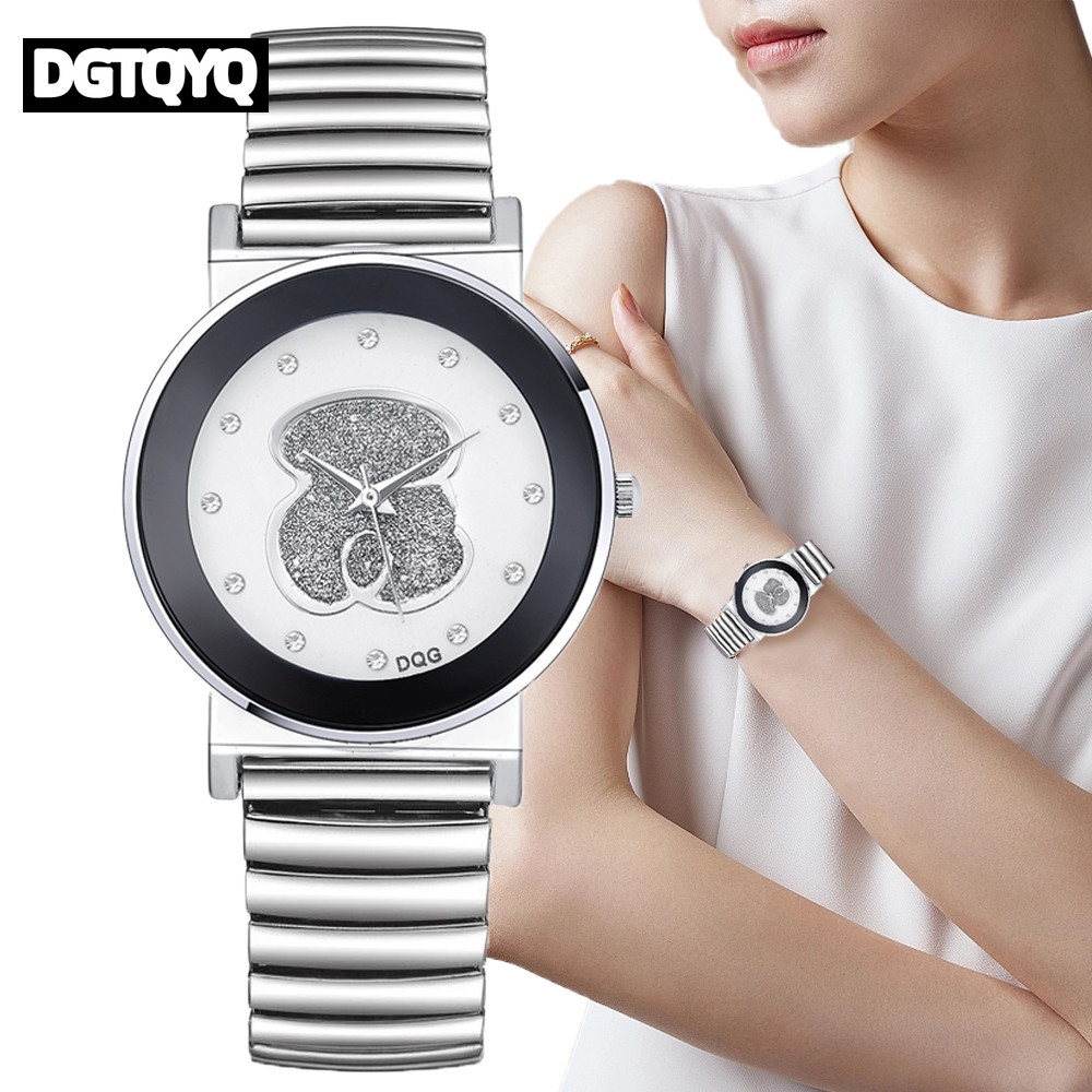 Luxury Watch White - Luxe dames zwart witte beer diamant